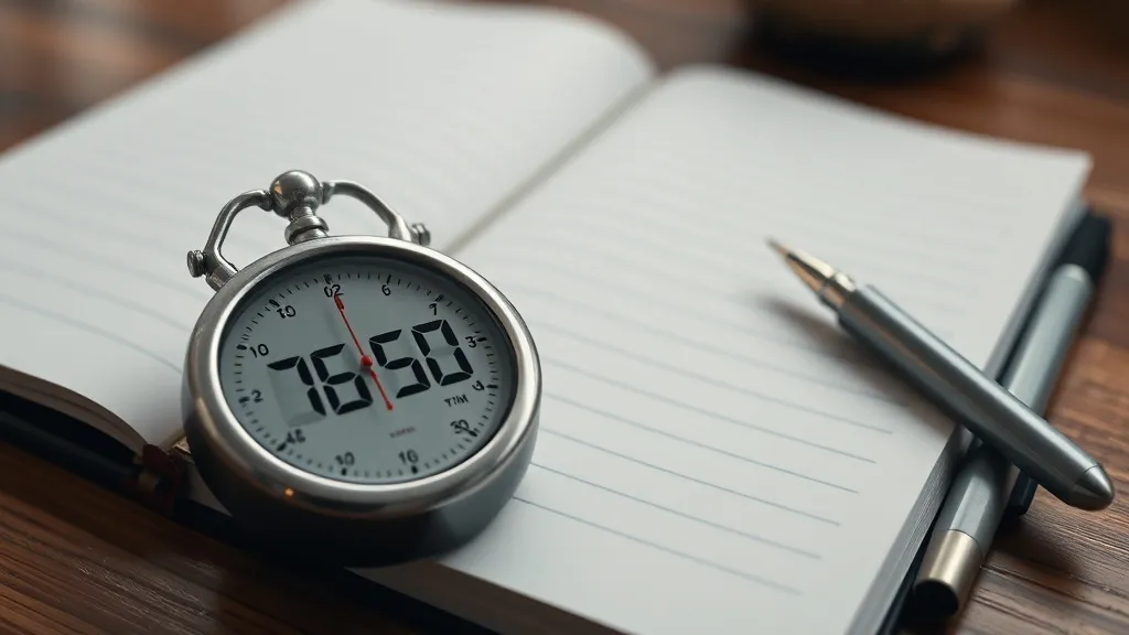 Detailed close up of a meditation timer and a clean notebook